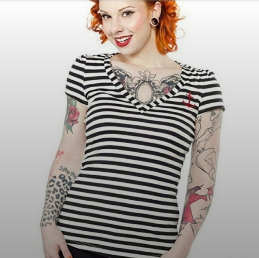 Sourpuss Black and White Striped Women's Top